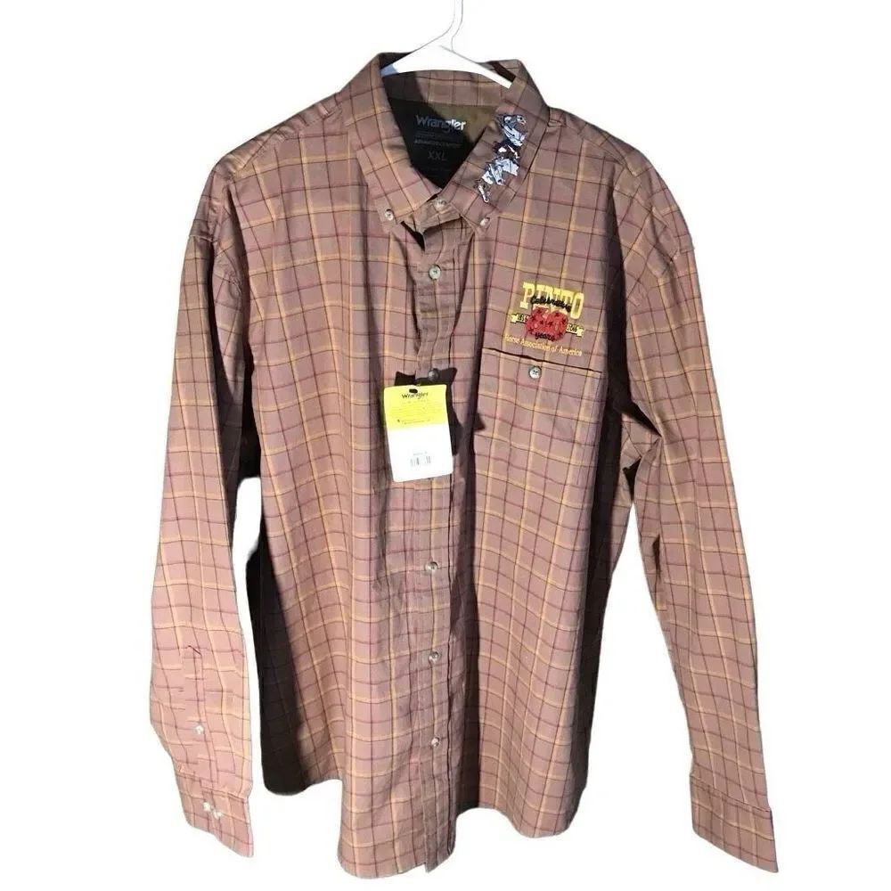 Wranglerbutton down plaid rodeo shirt western brown horse embroidered SZ XXL